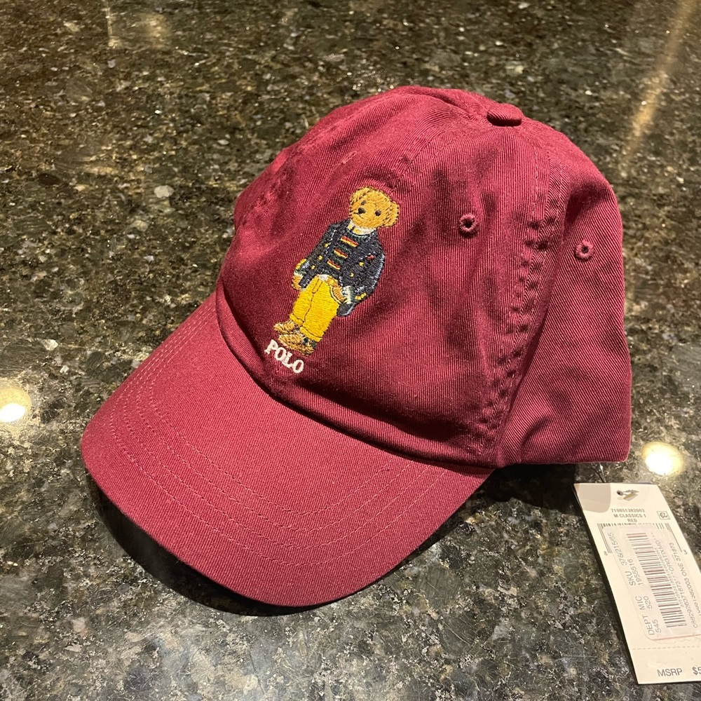 Ralph Lauren Polo, Dad Hat, Teddy Bear, Burgundy